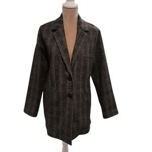 Madewell Glen Plaid Oversized Blazer Jacket Black White Knit Two Button Medium